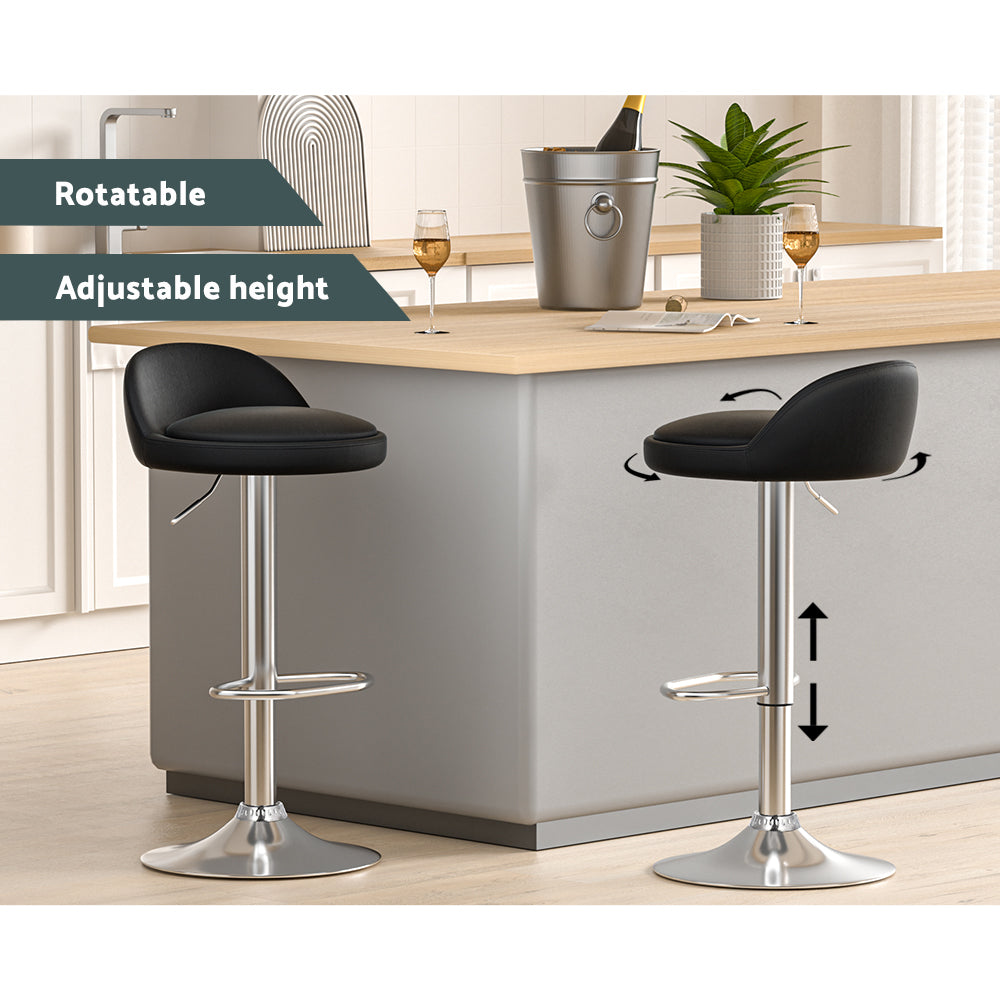 Artiss Bar Stools Kitchen Stool Chairs Dining Gas Lift Swivel Leather Black x2 Artiss
