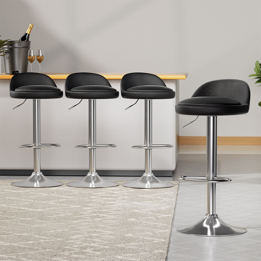 Artiss 4x Bar Stools PU Leather Gas Lift Black Artiss