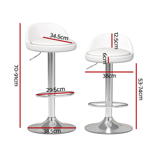 Artiss Bar Stools Kitchen Stool Chairs Dining Gas Lift Swivel Leather White x2 Artiss