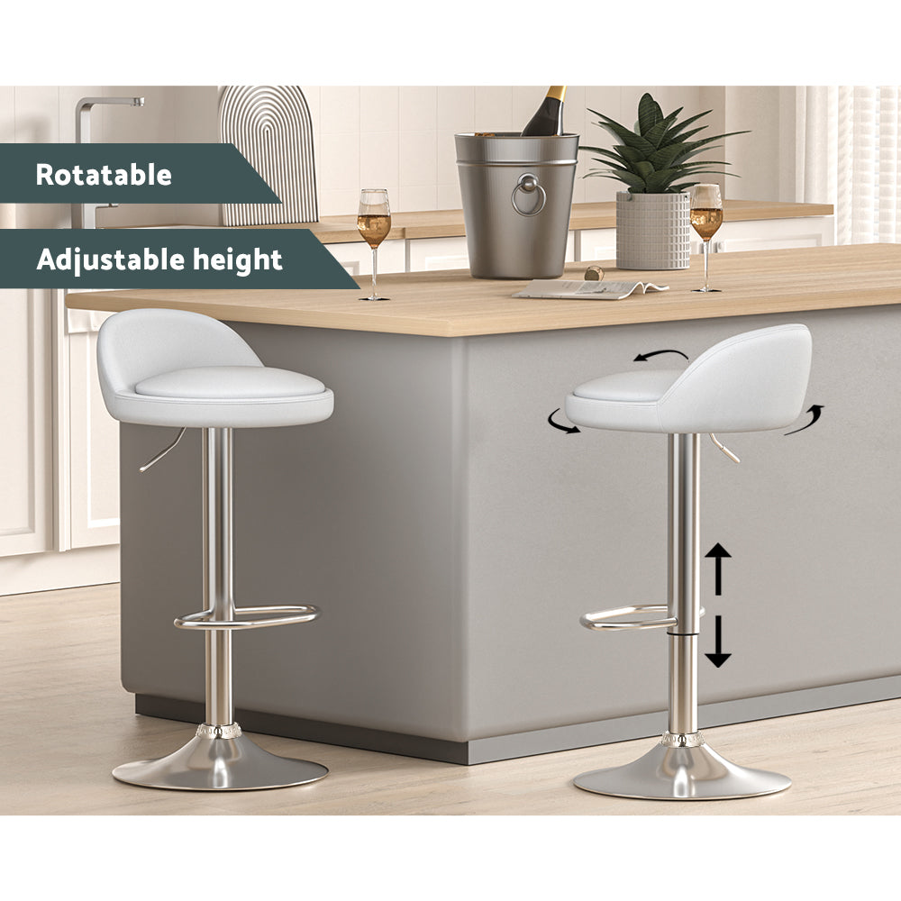 Artiss Bar Stools Kitchen Stool Chairs Dining Gas Lift Swivel Leather White x2 Artiss