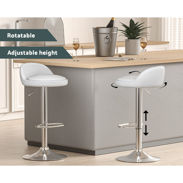 Artiss Bar Stools Kitchen Stool Chairs Dining Gas Lift Swivel Leather White x2 Artiss