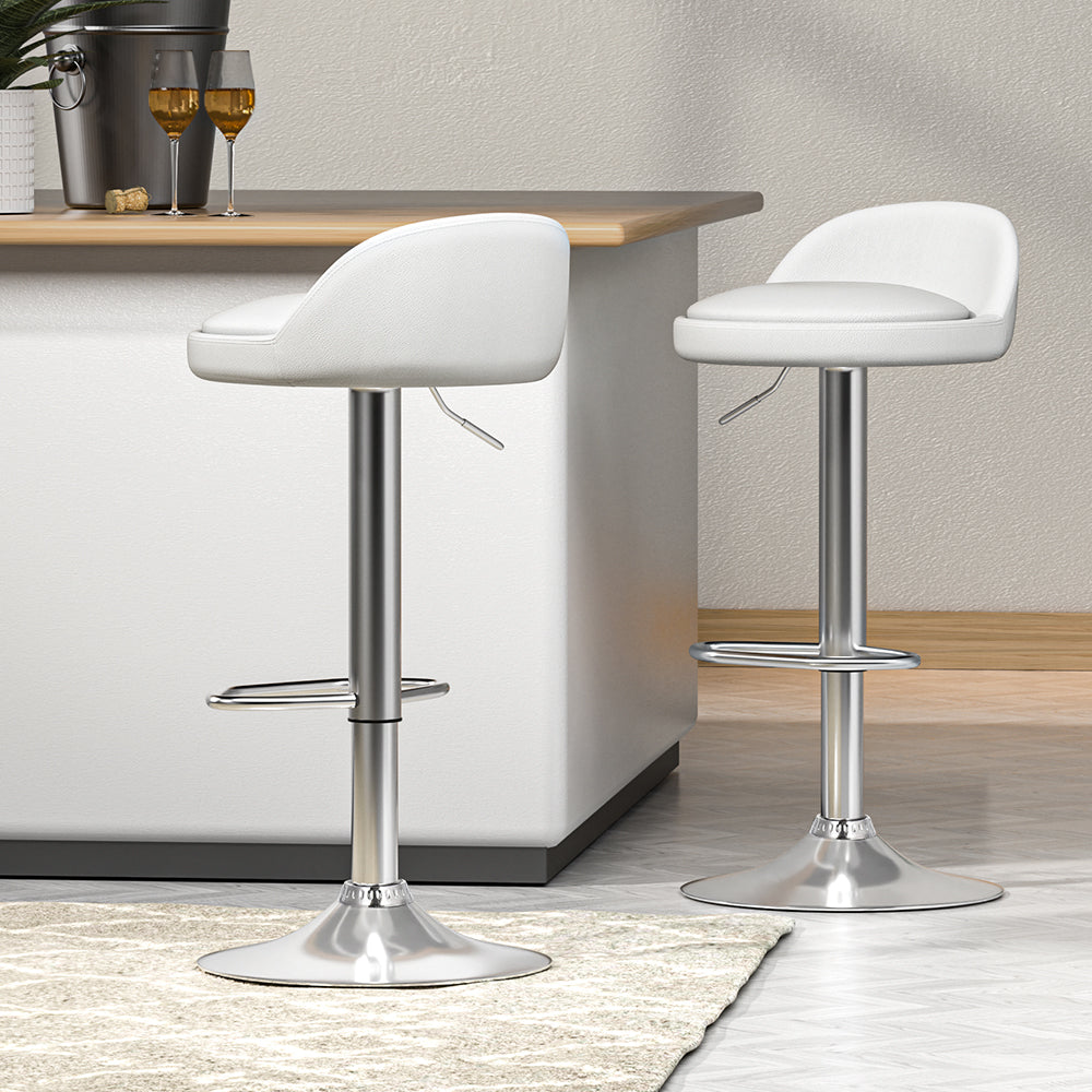 Artiss Bar Stools Kitchen Stool Chairs Dining Gas Lift Swivel Leather White x2 Artiss