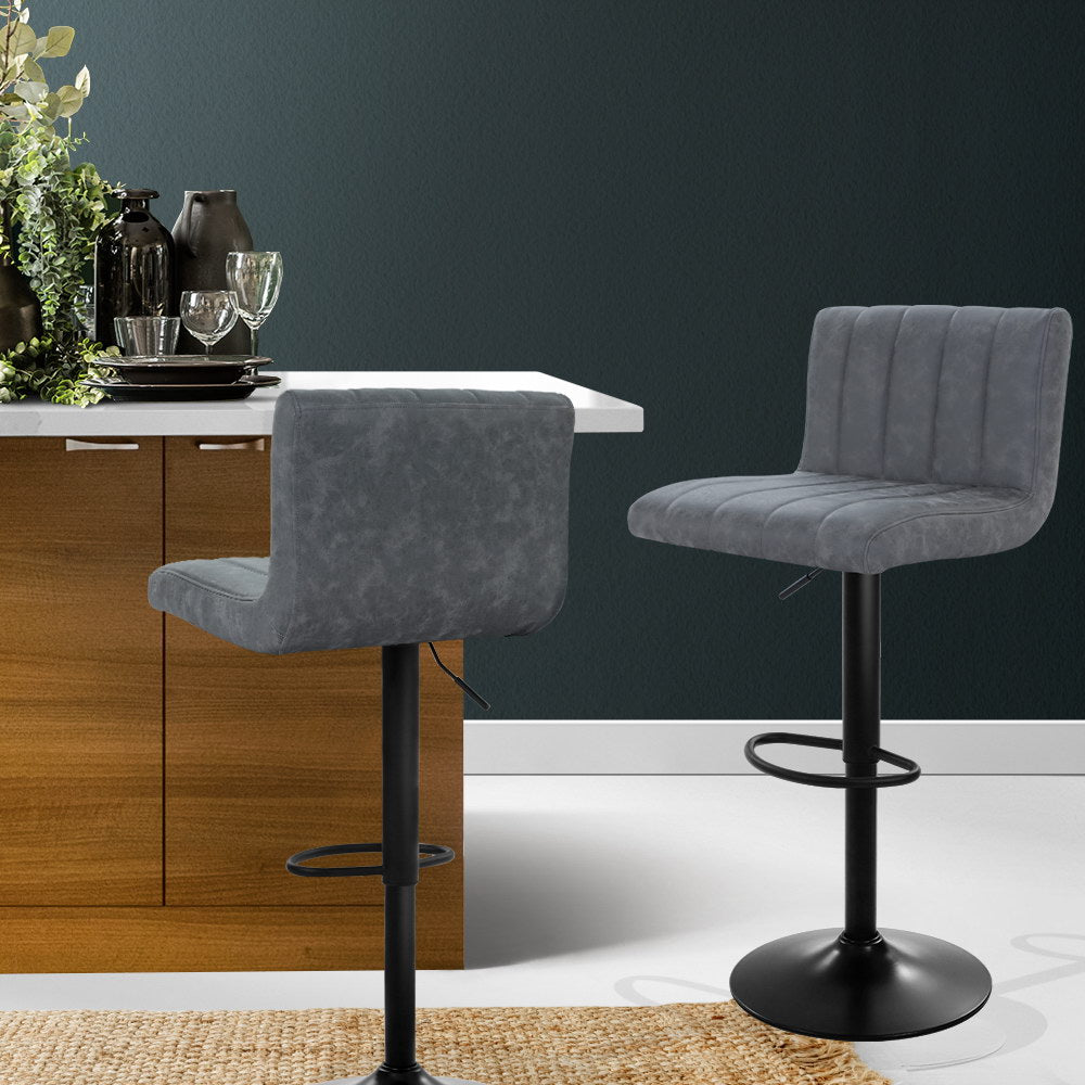 Artiss 2x Kitchen Bar Swivel Leather Gas Lift Stools freeshipping - Awezingly