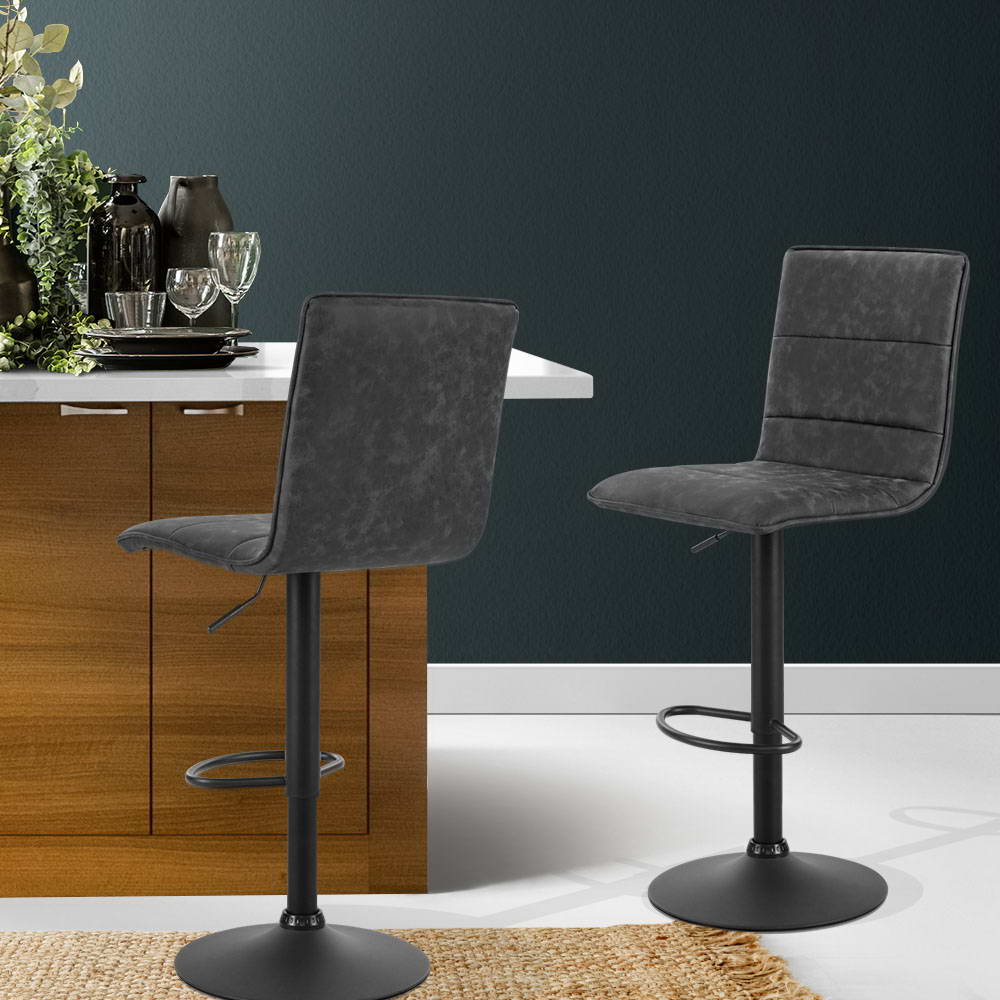 Artiss 2 x Kitchen Bar Stools Grey Black Coated Legs freeshipping - Awezingly