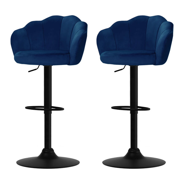 Artiss Set of 2 Bar Stools Kitchen Stool Swivel Chair Gas Lift Velvet Chairs Blue Nessah Artiss
