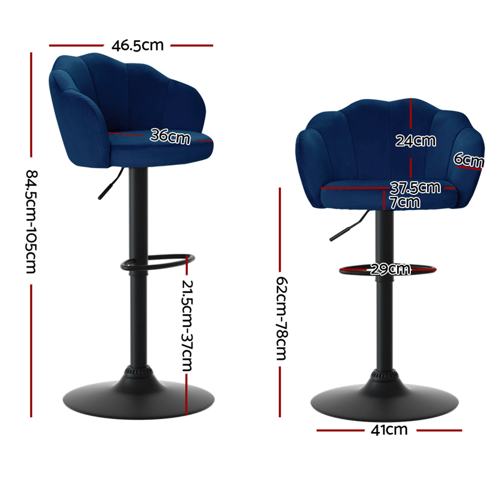 Artiss Set of 2 Bar Stools Kitchen Stool Swivel Chair Gas Lift Velvet Chairs Blue Nessah Artiss