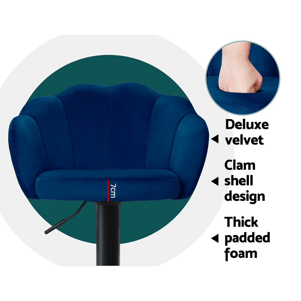 Artiss Set of 2 Bar Stools Kitchen Stool Swivel Chair Gas Lift Velvet Chairs Blue Nessah Artiss
