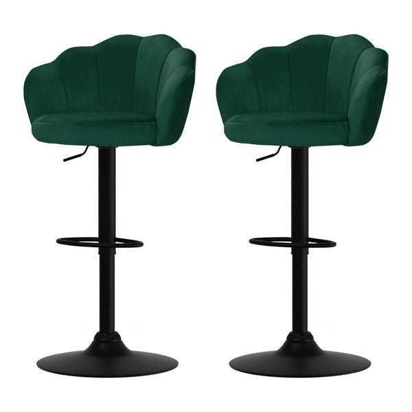 Artiss Set of 2 Bar Stools Kitchen Stool Swivel Chair Gas Lift Velvet Chairs Green Nessah Artiss