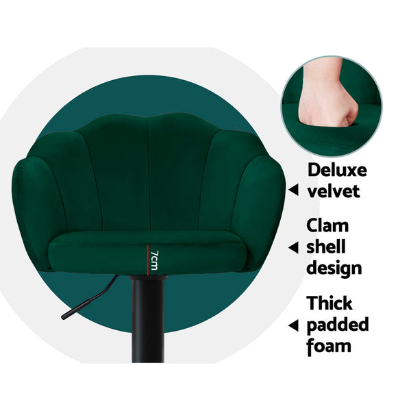 Artiss Set of 2 Bar Stools Kitchen Stool Swivel Chair Gas Lift Velvet Chairs Green Nessah Artiss