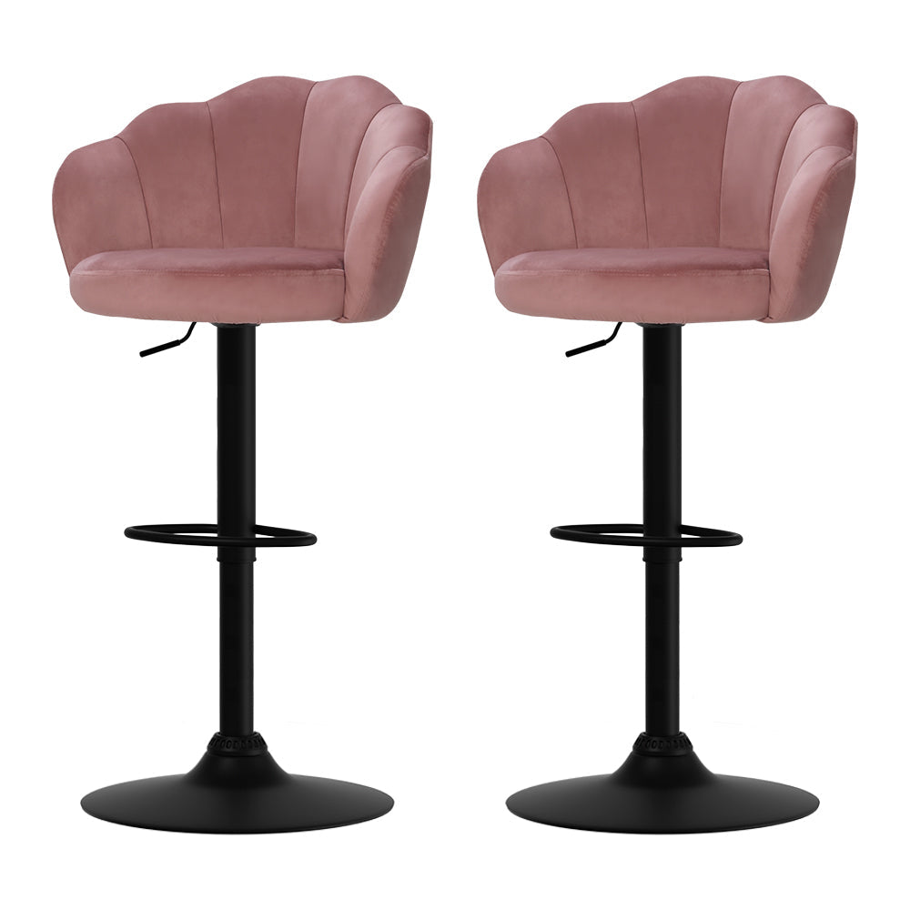 Artiss Set of 2 Bar Stools Kitchen Stool Swivel Chair Gas Lift Velvet Chairs Pink Nessah Artiss