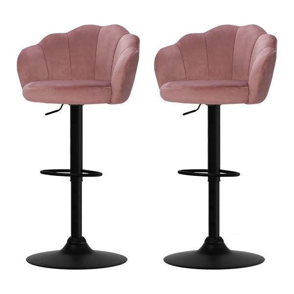 Artiss Set of 2 Bar Stools Kitchen Stool Swivel Chair Gas Lift Velvet Chairs Pink Nessah Artiss