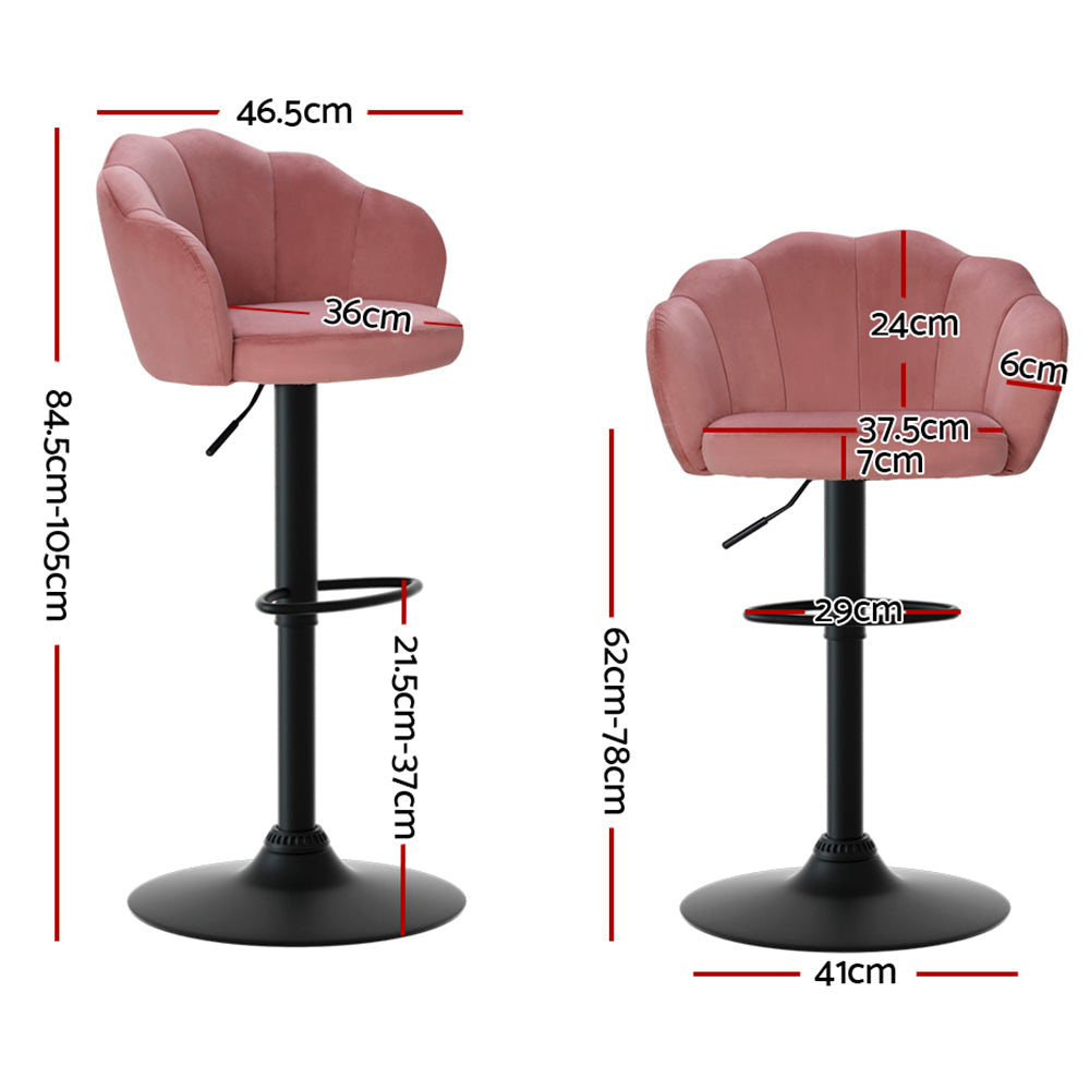 Artiss Set of 2 Bar Stools Kitchen Stool Swivel Chair Gas Lift Velvet Chairs Pink Nessah Artiss