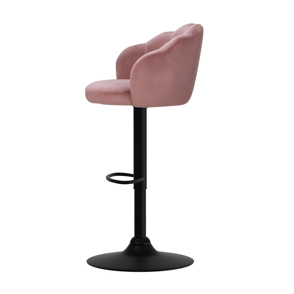 Artiss Set of 2 Bar Stools Kitchen Stool Swivel Chair Gas Lift Velvet Chairs Pink Nessah Artiss