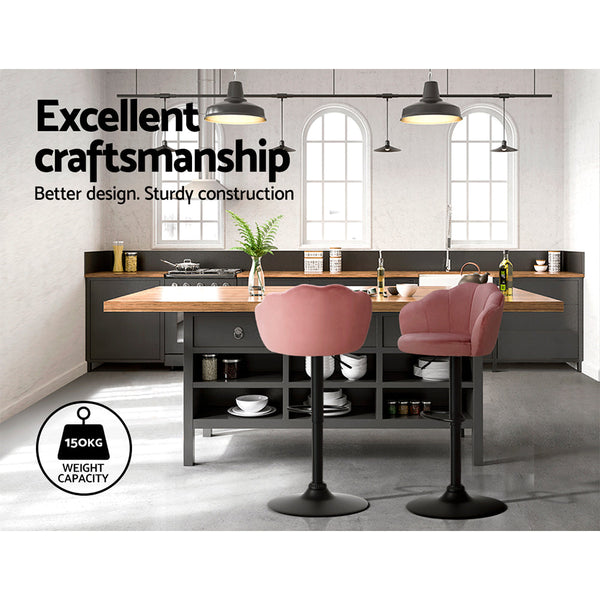 Artiss Set of 2 Bar Stools Kitchen Stool Swivel Chair Gas Lift Velvet Chairs Pink Nessah Artiss