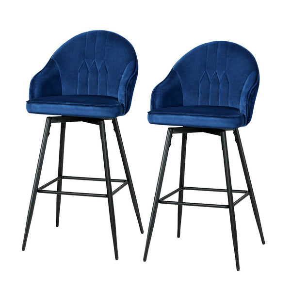 Artiss Set of 2 Bar Stools Kitchen Stool Dining Chairs Velvet Chair Barstool Blue Mesial Artiss
