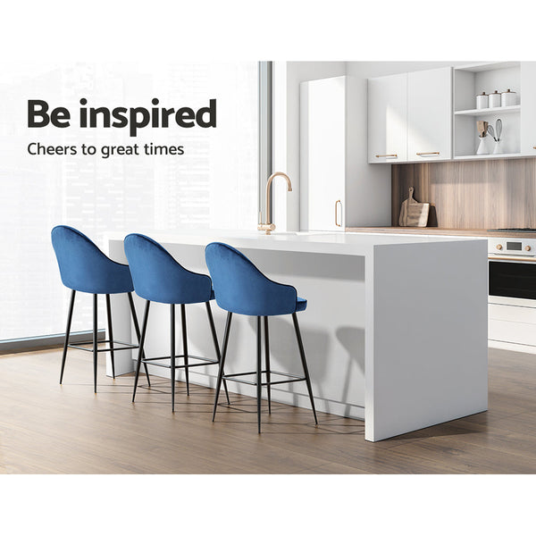 Artiss Set of 2 Bar Stools Kitchen Stool Dining Chairs Velvet Chair Barstool Blue Mesial Artiss