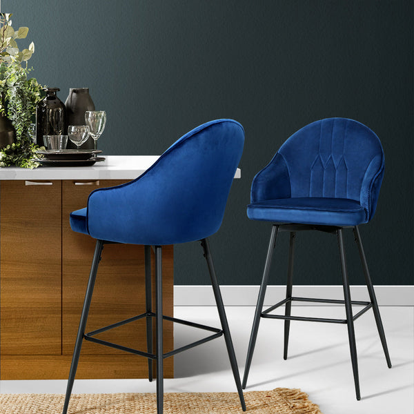 Artiss Set of 2 Bar Stools Kitchen Stool Dining Chairs Velvet Chair Barstool Blue Mesial Artiss