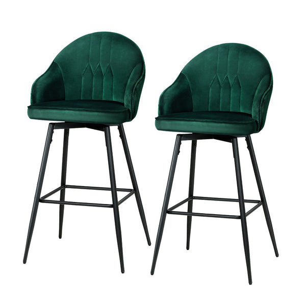 Artiss Set of 2 Bar Stools Kitchen Stool Dining Chairs Velvet Chair Barstool Green Mesial Artiss