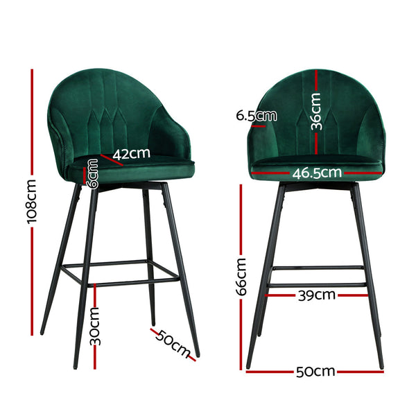Artiss Set of 2 Bar Stools Kitchen Stool Dining Chairs Velvet Chair Barstool Green Mesial Artiss