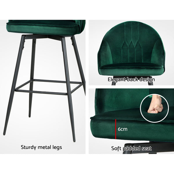 Artiss Set of 2 Bar Stools Kitchen Stool Dining Chairs Velvet Chair Barstool Green Mesial Artiss