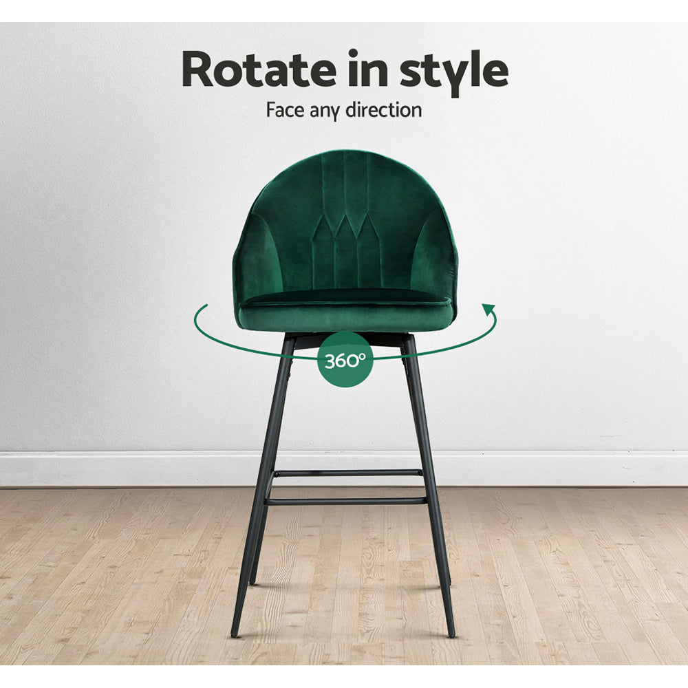 Artiss Set of 2 Bar Stools Kitchen Stool Dining Chairs Velvet Chair Barstool Green Mesial Artiss