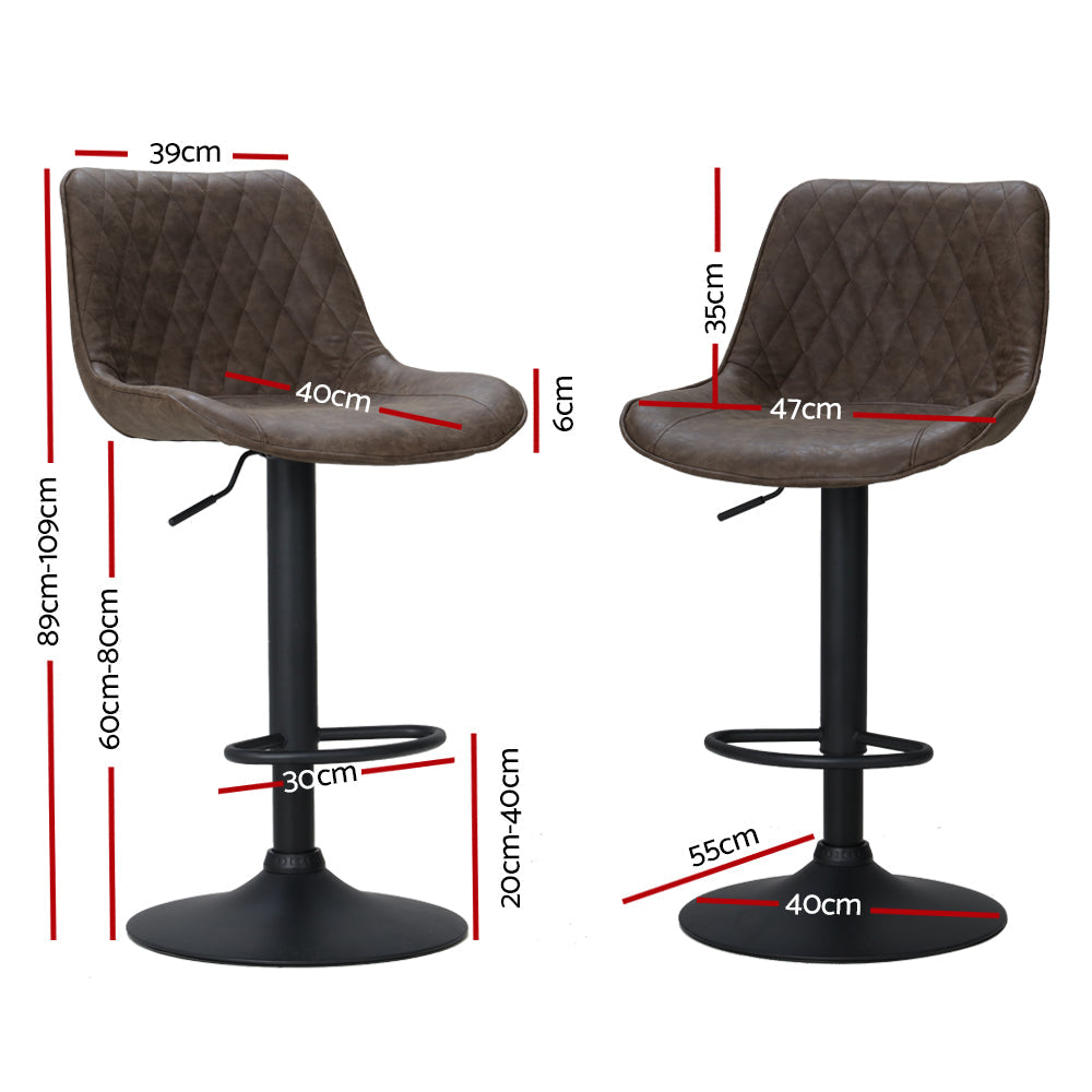 Artiss Set of 2 Bar Stools Kitchen Stool Chairs Metal Barstool Dining Chair Brown Rushal Artiss