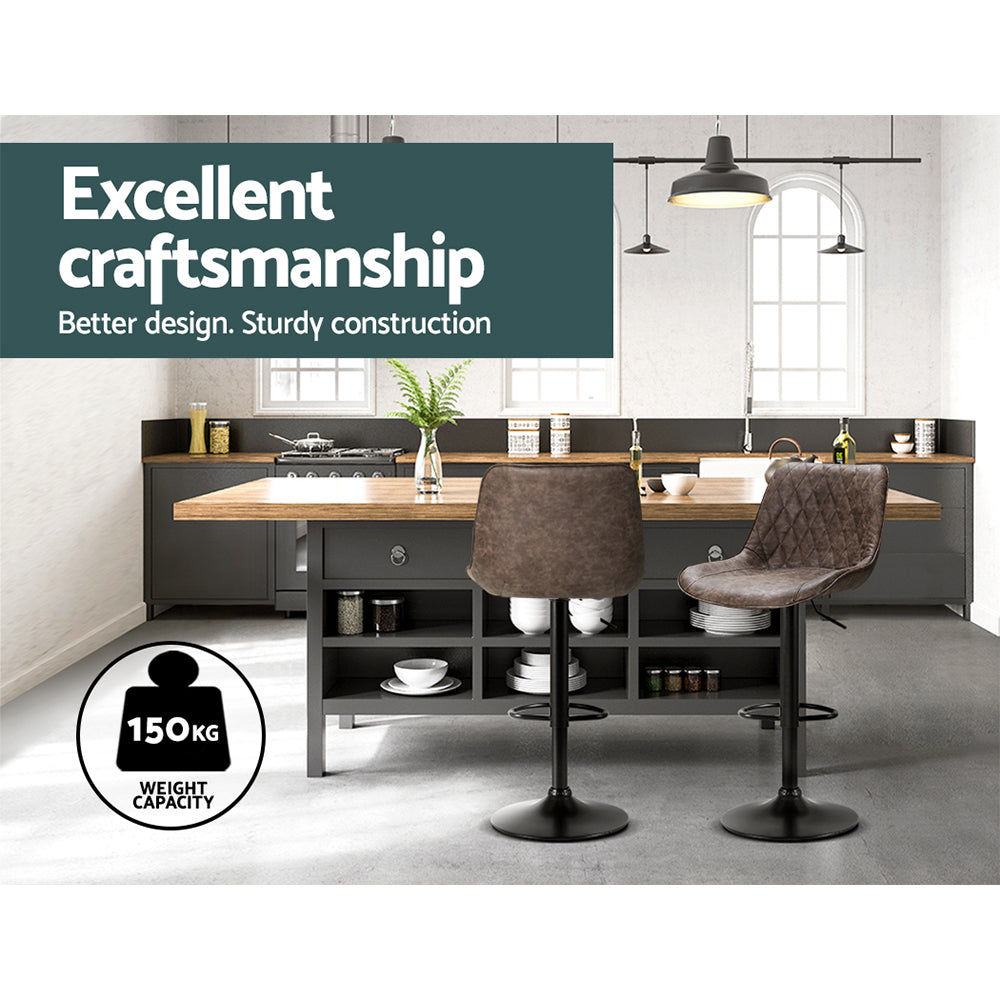 Artiss Set of 2 Bar Stools Kitchen Stool Chairs Metal Barstool Dining Chair Brown Rushal Artiss