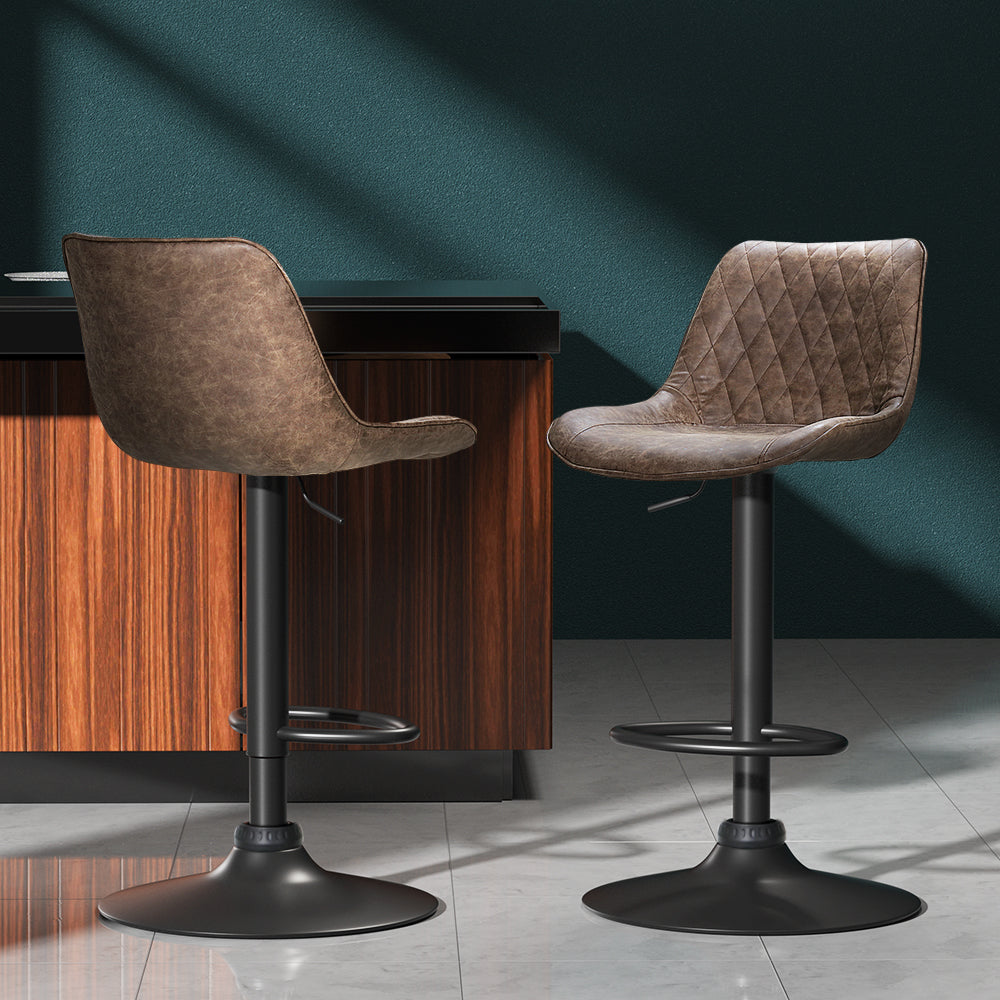 Artiss Set of 2 Bar Stools Kitchen Stool Chairs Metal Barstool Dining Chair Brown Rushal Artiss