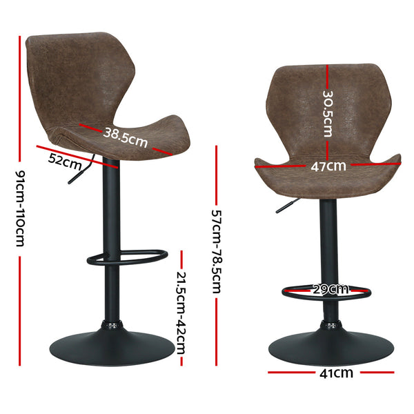 Artiss Set of 2 Bar Stools Kitchen Stool Chairs Metal Barstool Swivel Brown Frawley Artiss