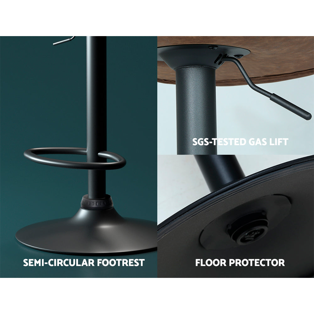 Artiss Set of 2 Bar Stools Kitchen Stool Chairs Metal Barstool Swivel Brown Frawley Artiss