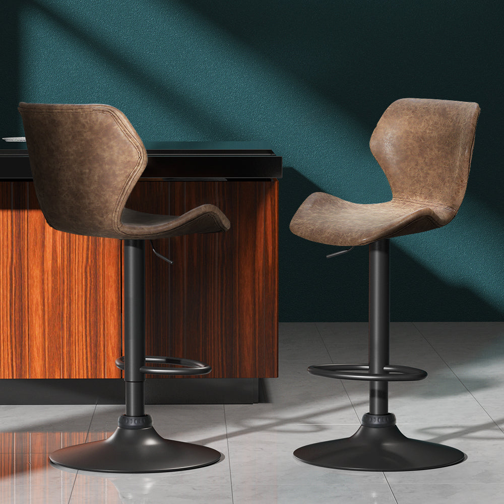 Artiss Set of 2 Bar Stools Kitchen Stool Chairs Metal Barstool Swivel Brown Frawley Artiss