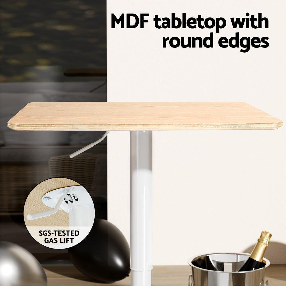 Artiss Bar Table Swivel Base Gas Lift Counter Dining Table 60CM Square Pine Artiss