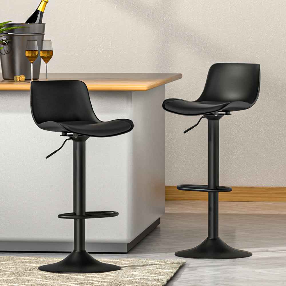 Artiss Bar Stools Kitchen Swivel Gas Lift Stool Leather Dining Chairs Black x2 Artiss