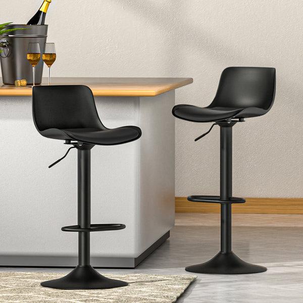 Artiss Bar Stools Kitchen Swivel Gas Lift Stool Leather Dining Chairs Black x2 Artiss