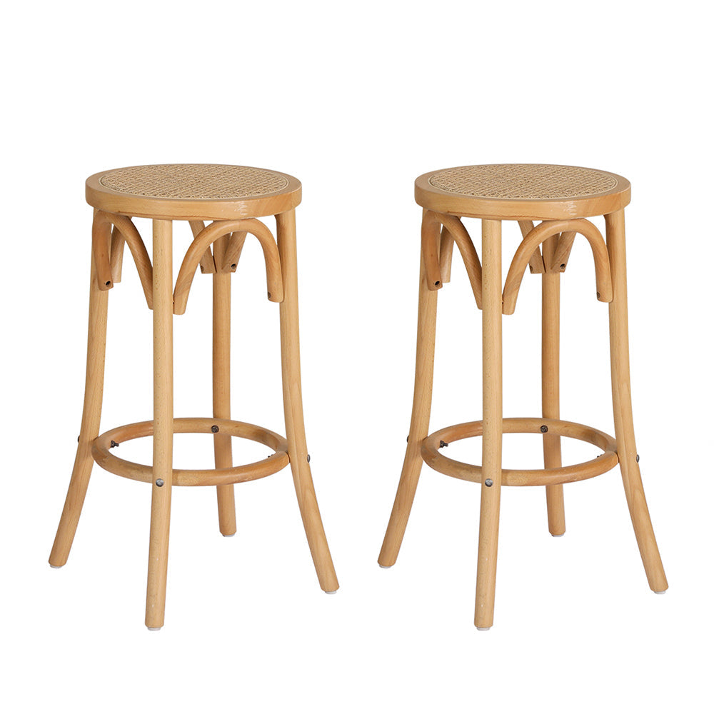 Artiss X2 Bar Stools Wooden Stool Counter Chair Kitchen Barstools Rattan Seat Artiss
