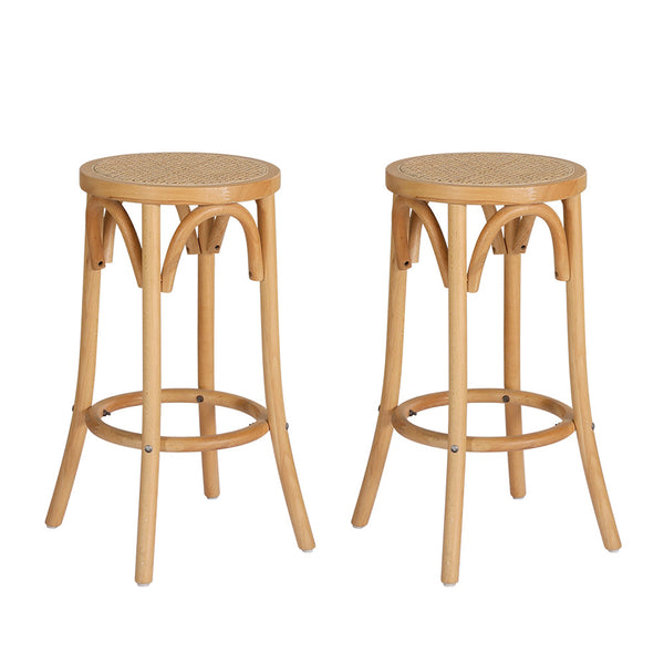 Artiss X2 Bar Stools Wooden Stool Counter Chair Kitchen Barstools Rattan Seat Artiss