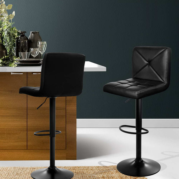 Artiss Set of 2 PU Leather Gas Lift Bar Stools - Black freeshipping - Awezingly