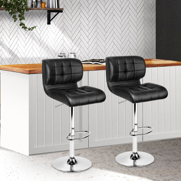Artiss Set of 2 PU Leather Gas Lift Bar Stools - Black Artiss