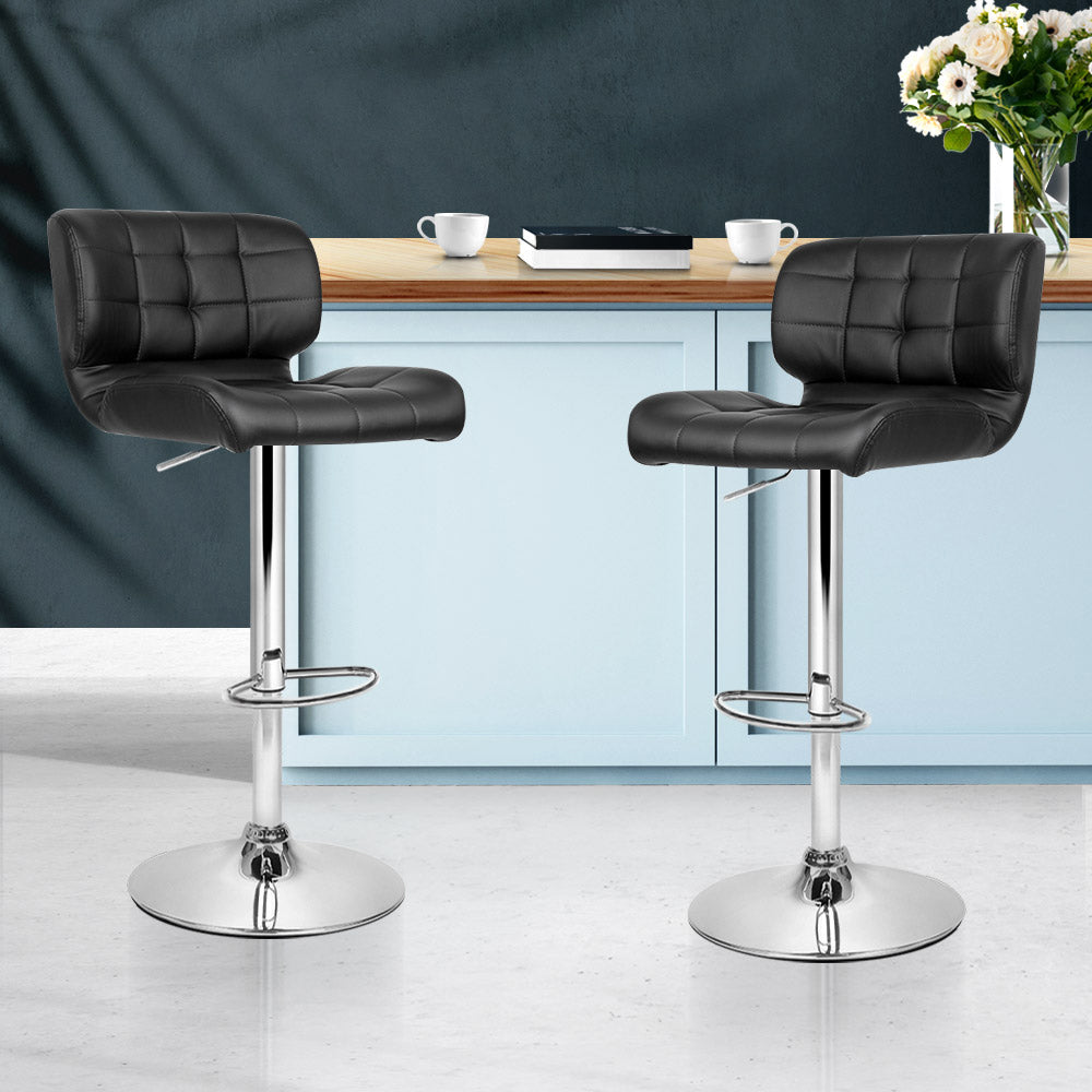 Artiss Set of 2 PU Leather Gas Lift Bar Stools - Black Artiss