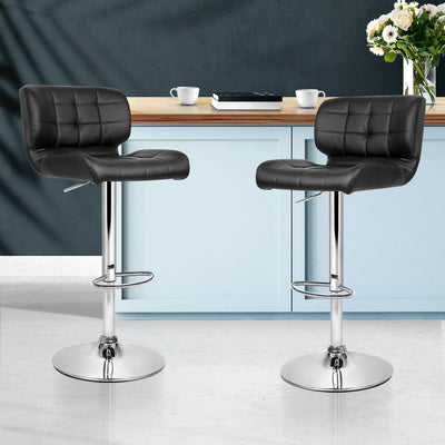 Artiss Set of 2 PU Leather Gas Lift Bar Stools - Black