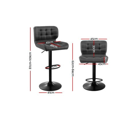 Artiss 2x Kitchen Bar Stools Gas Lift Bar Stool Chairs Swivel Leather Black Grey freeshipping - Awezingly