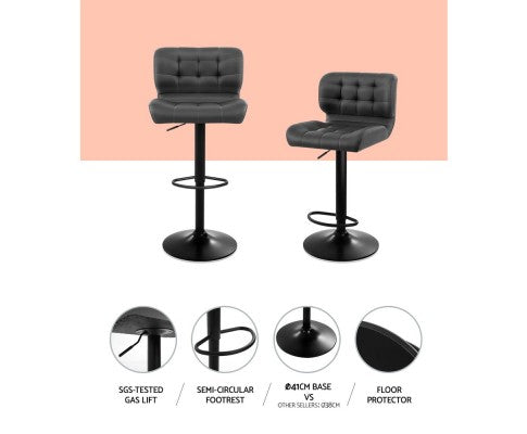 Artiss 2x Kitchen Bar Stools Gas Lift Bar Stool Chairs Swivel Leather Black Grey freeshipping - Awezingly