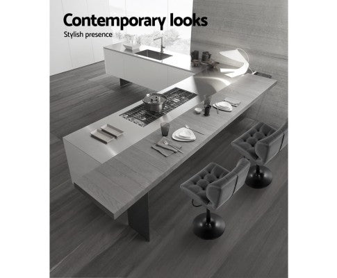 Artiss 2x Kitchen Bar Stools Gas Lift Bar Stool Chairs Swivel Leather Black Grey freeshipping - Awezingly