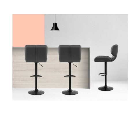 Artiss 2x Kitchen Bar Stools Gas Lift Bar Stool Chairs Swivel Leather Black Grey freeshipping - Awezingly