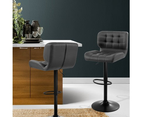 Artiss 2x Kitchen Bar Stools Gas Lift Bar Stool Chairs Swivel Leather Black Grey freeshipping - Awezingly