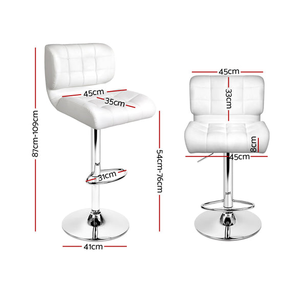 Artiss Set of 2 PU Leather Gas Lift Bar Stools - White Artiss