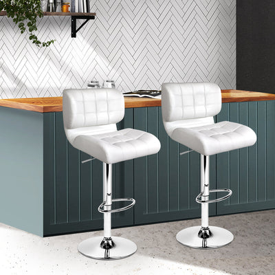 Artiss Set of 2 PU Leather Gas Lift Bar Stools - White