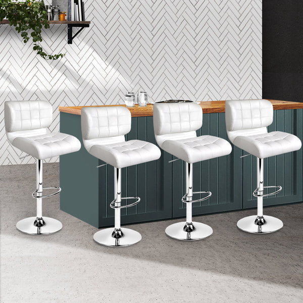 Artiss Set of 4 PU Leather Gas Lift Bar Stools - White and Chrome Artiss