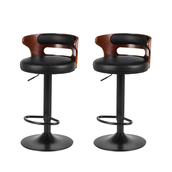 Artiss Set of 2 Bar Stools Kitchen Wooden Gas Lift Leather Stool Metal Black Barstools Artiss