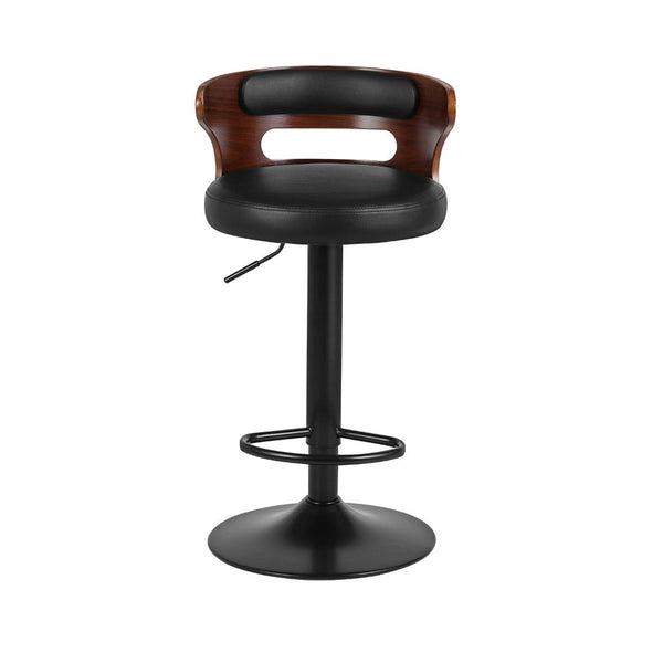 Artiss Set of 2 Bar Stools Kitchen Wooden Gas Lift Leather Stool Metal Black Barstools Artiss